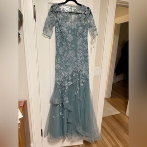 Rickie Freeman for Teri Jon Dusty Blue Formal Dress